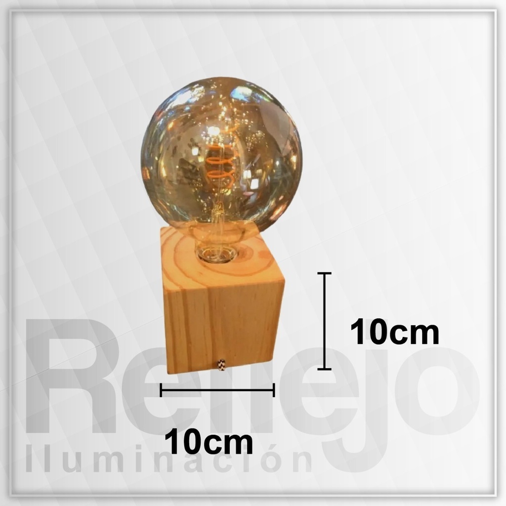 Velador Cuadrado De Madera Natural Con Cable Textil 