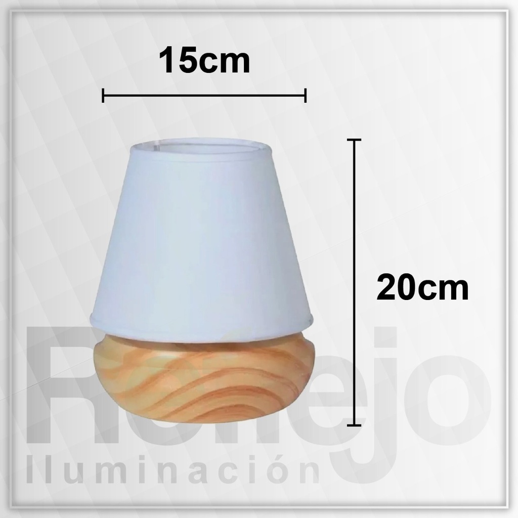 Velador De Madera Natural Con Pantalla Blanca