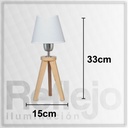 Velador Trípode De Madera Natural Y Pantalla De Lino Blanca