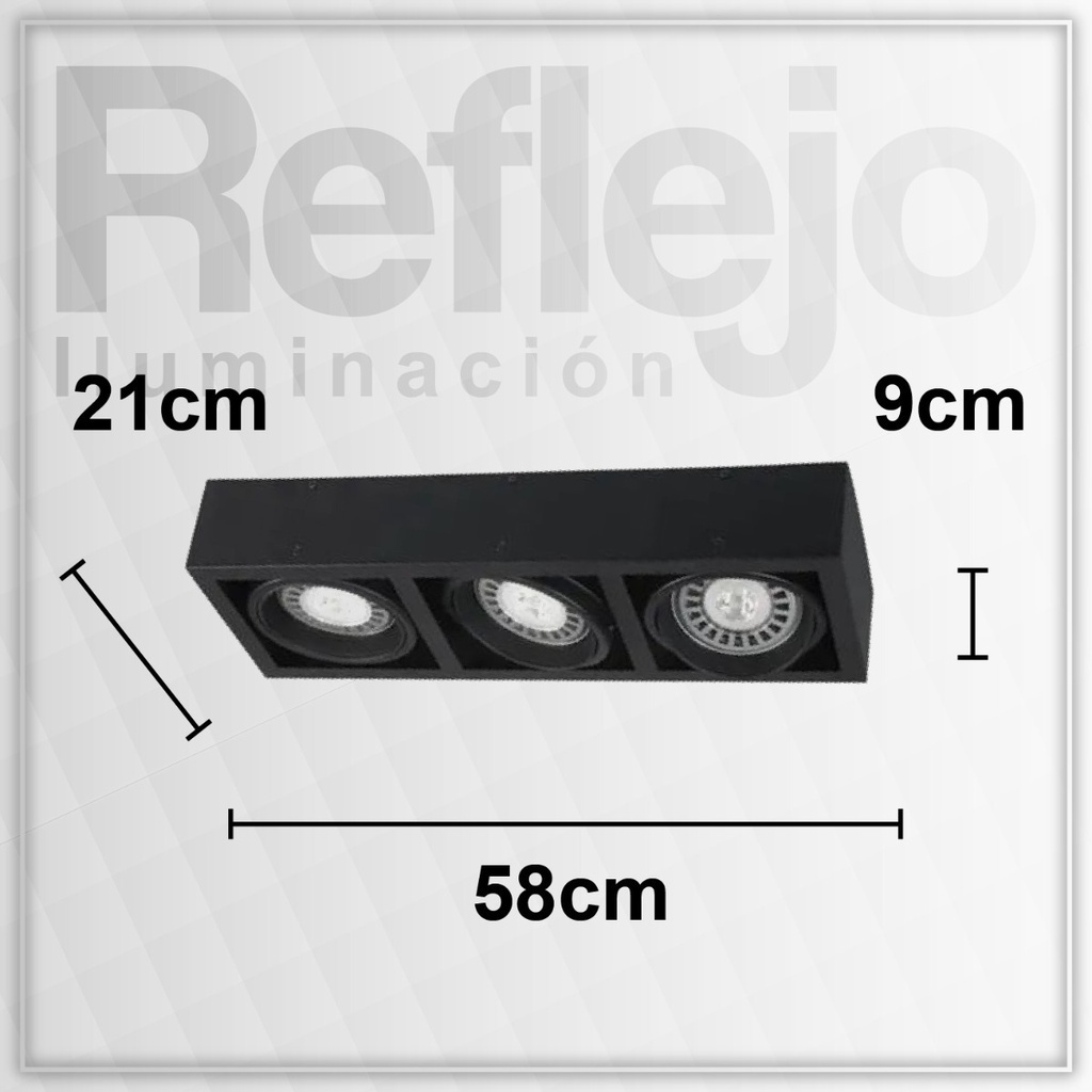 Plafon rectangular 3 luces para AR111 Led
