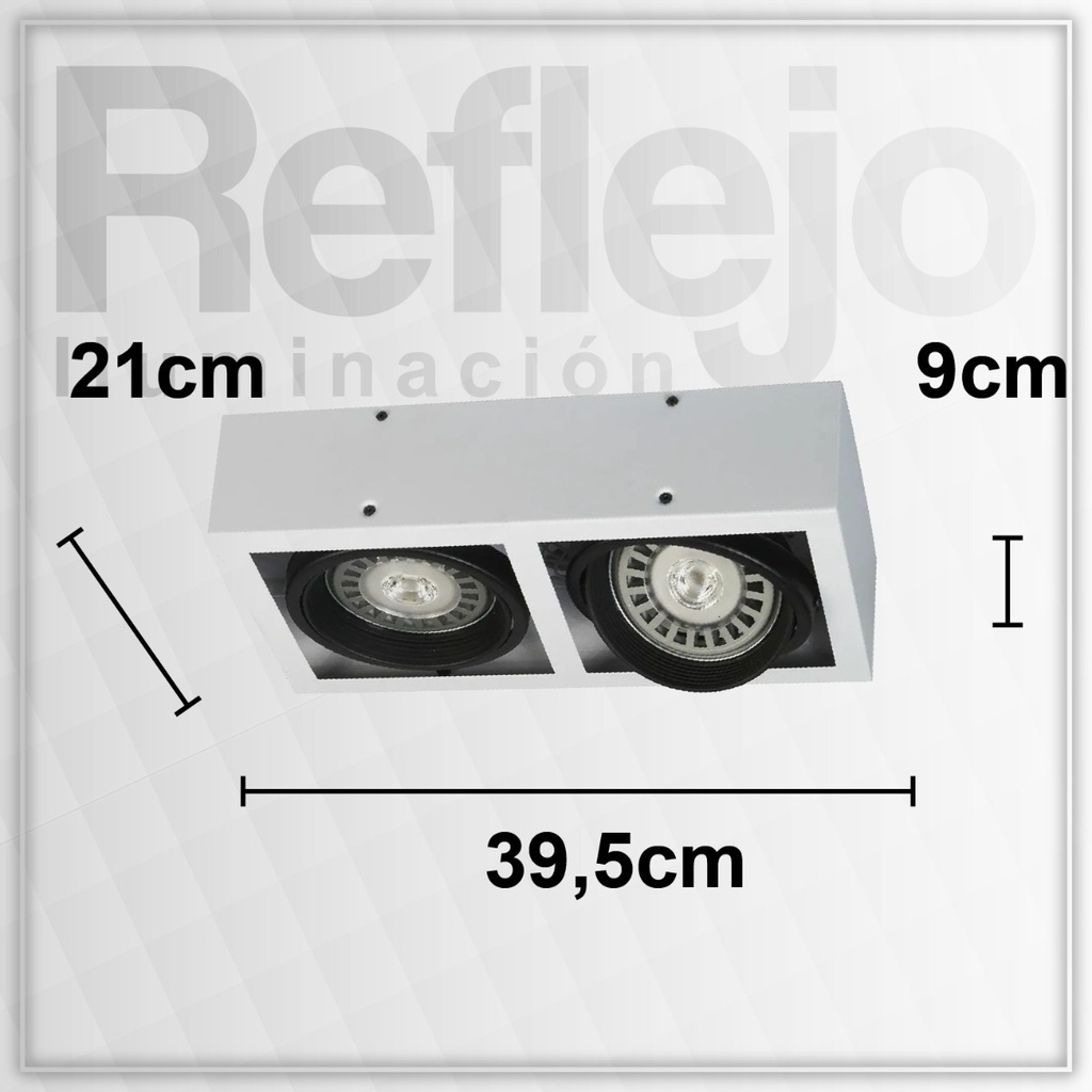 Plafon rectangular 2 luces para AR111 Led