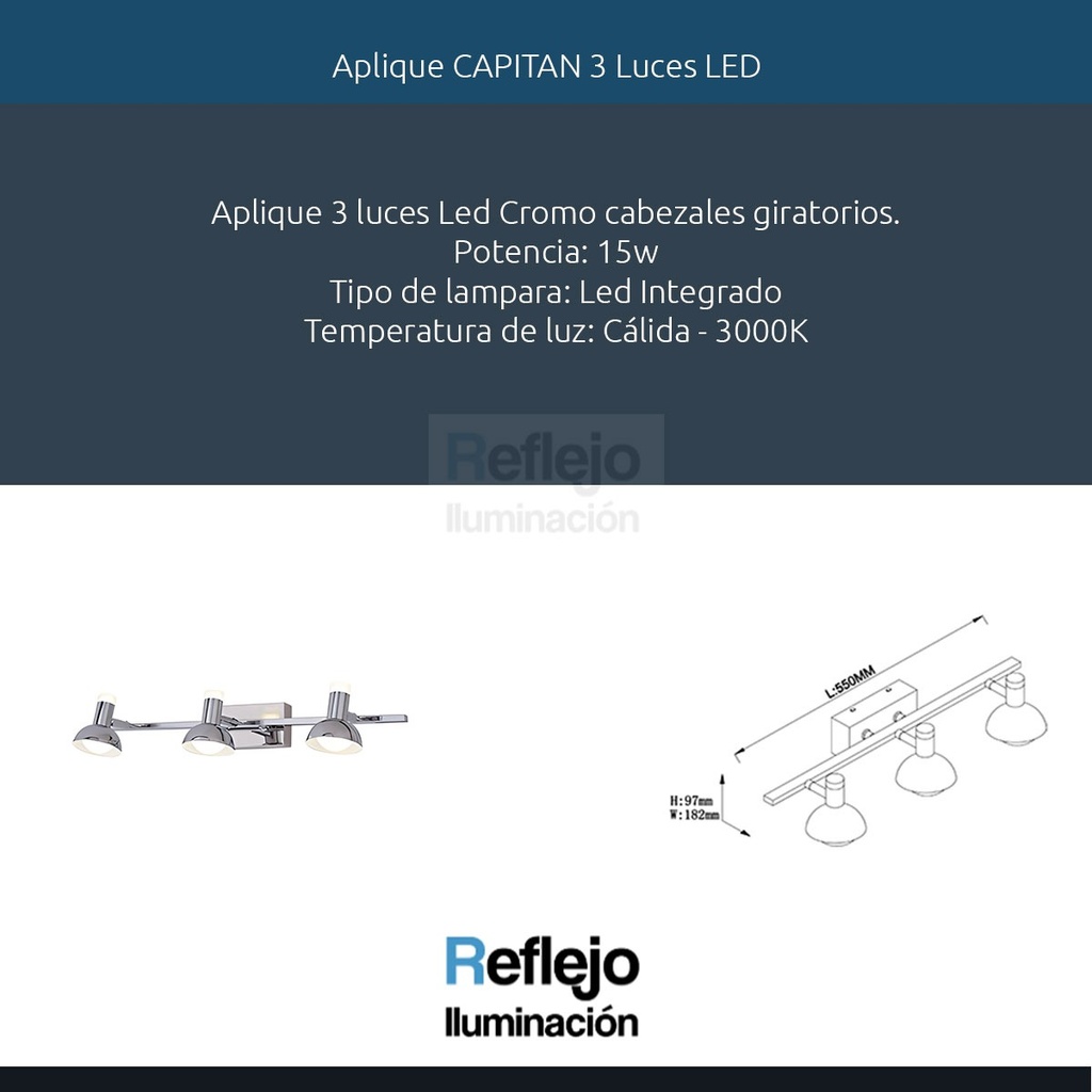 Lampara Pared Aplique 3 Luces Cromo Capitan Candil Cromo 15w