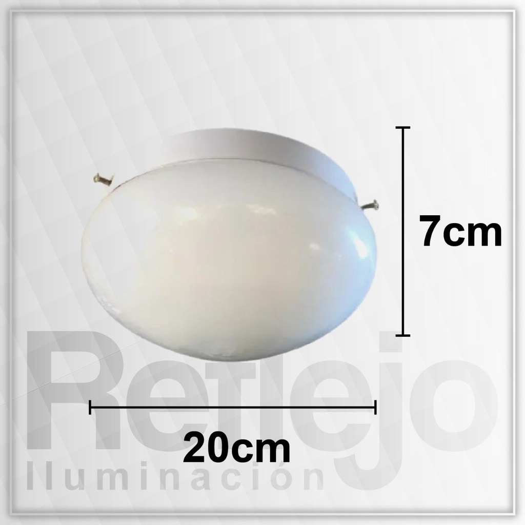 Plafón Con Copa Boina De Vidrio Ovalado Opal De 20 Cm
