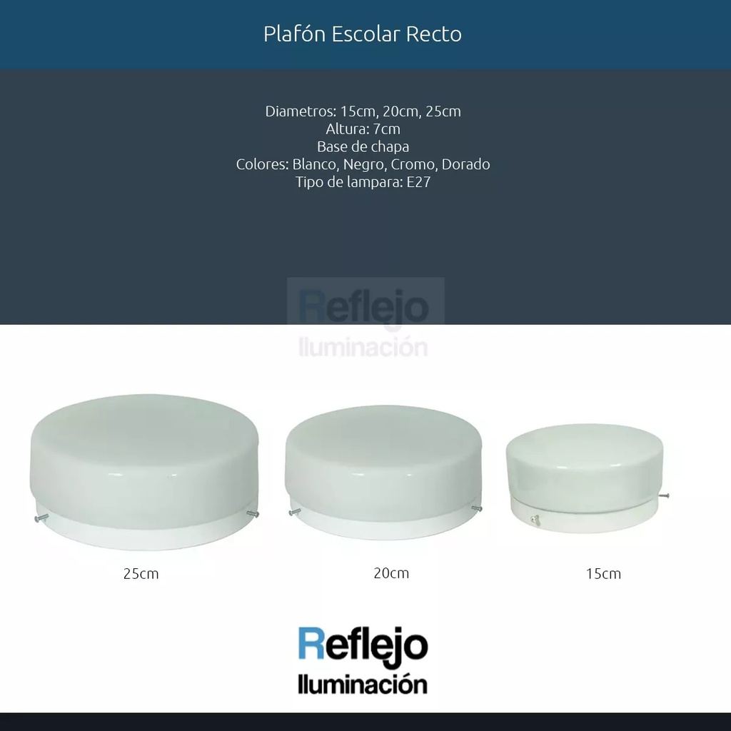 Plafon copa escolar de vidrio recto de 25 cm