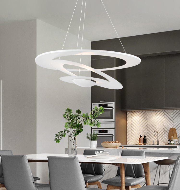 Colgante con luz LED integrada, 4 aros interconectados.