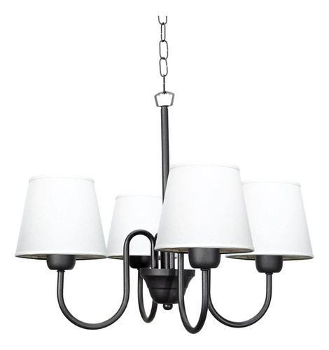 Araña Antique 4 luces en negro c/ pant tela