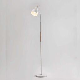 [19-IPI004BL] Lampara de pie de hierro con detalles en madera- blanca